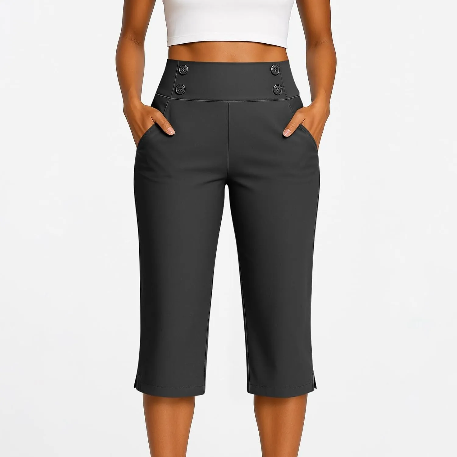 Yoga Capris with Pockets for Women Soft Stretch High Waisted Golf Pants Dressy Capri Pants Summer Cropped Trousers