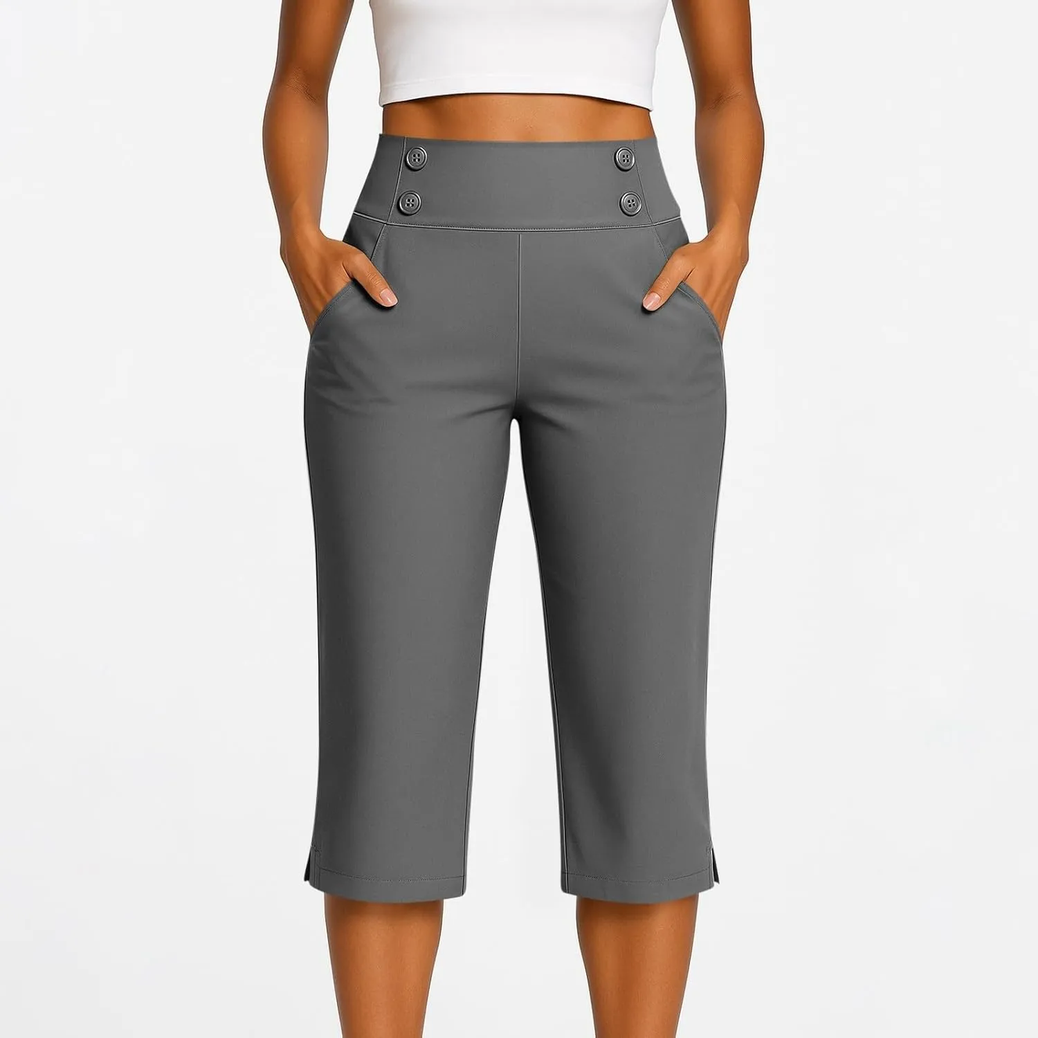 Yoga Capris with Pockets for Women Soft Stretch High Waisted Golf Pants Dressy Capri Pants Summer Cropped Trousers