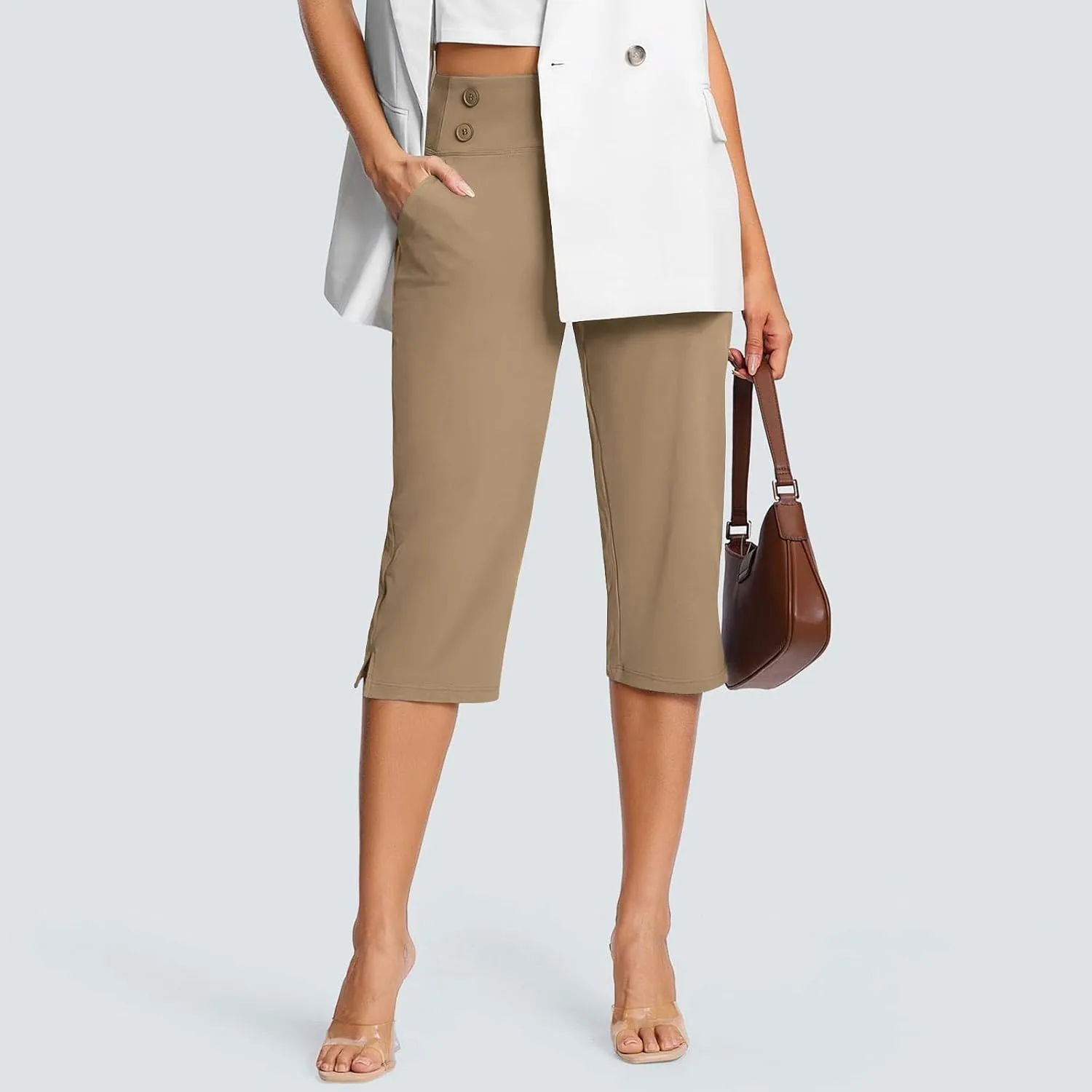 Yoga Capris with Pockets for Women Soft Stretch High Waisted Golf Pants Dressy Capri Pants Summer Cropped Trousers