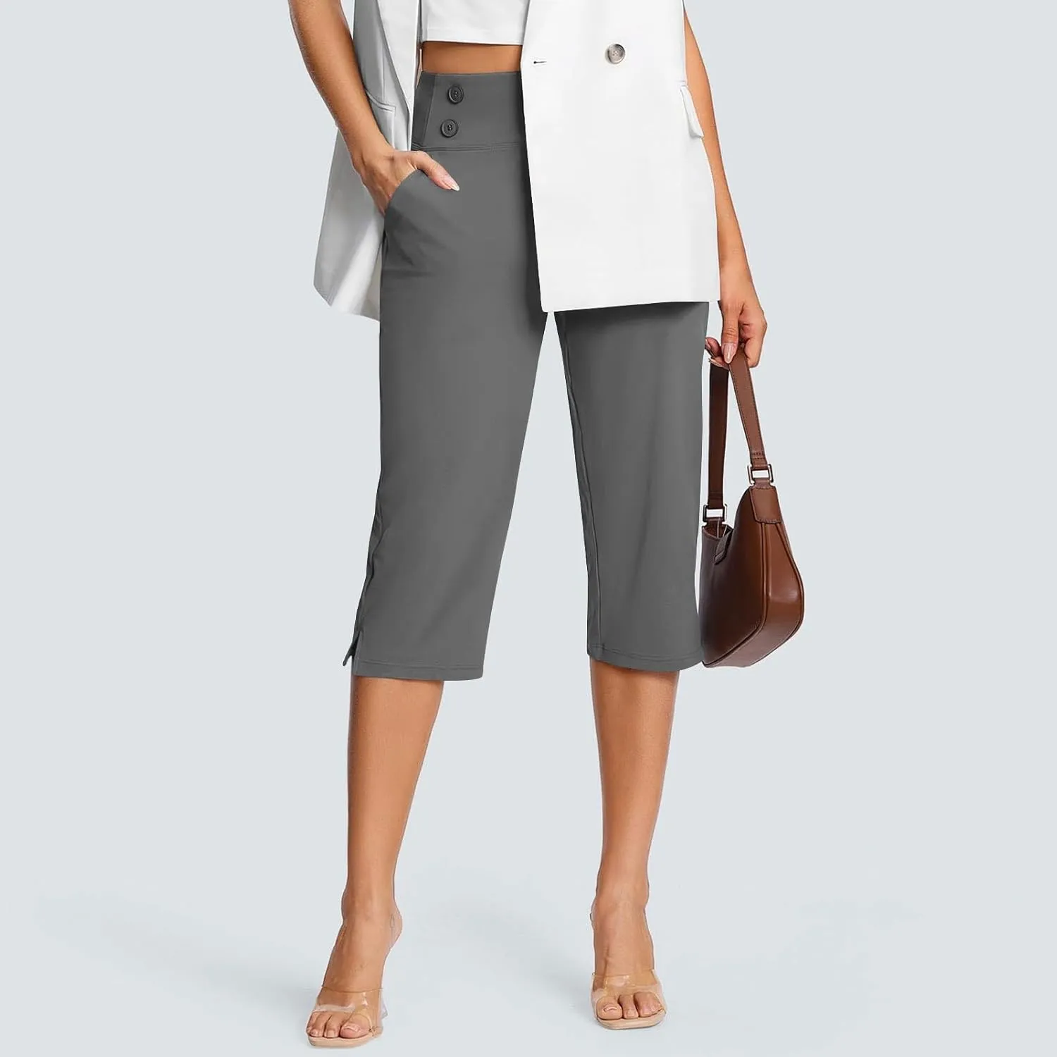 Yoga Capris with Pockets for Women Soft Stretch High Waisted Golf Pants Dressy Capri Pants Summer Cropped Trousers
