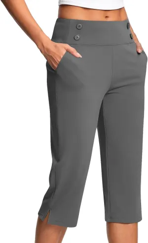 Yoga Capris with Pockets for Women Soft Stretch High Waisted Golf Pants Dressy Capri Pants Summer Cropped Trousers
