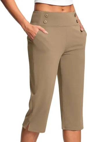 Yoga Capris with Pockets for Women Soft Stretch High Waisted Golf Pants Dressy Capri Pants Summer Cropped Trousers