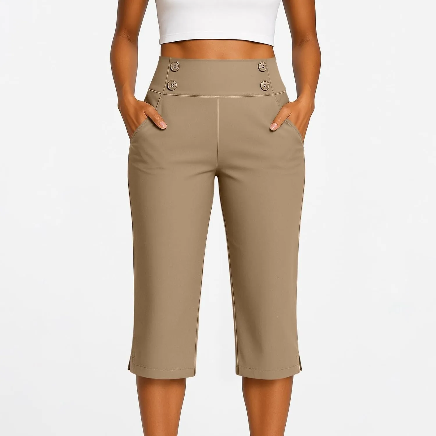 Yoga Capris with Pockets for Women Soft Stretch High Waisted Golf Pants Dressy Capri Pants Summer Cropped Trousers