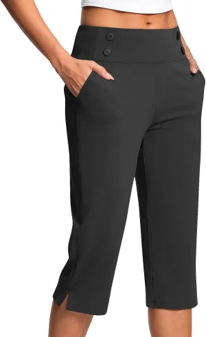 Yoga Capris with Pockets for Women Soft Stretch High Waisted Golf Pants Dressy Capri Pants Summer Cropped Trousers