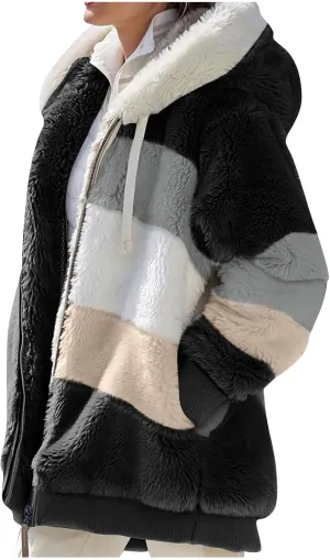 ZEFOTIM Winter Coats for Women 2023 Warm Lightweight Fleece Plush Zipper Hooded Jacket Comfy Wool Coats with Pockets