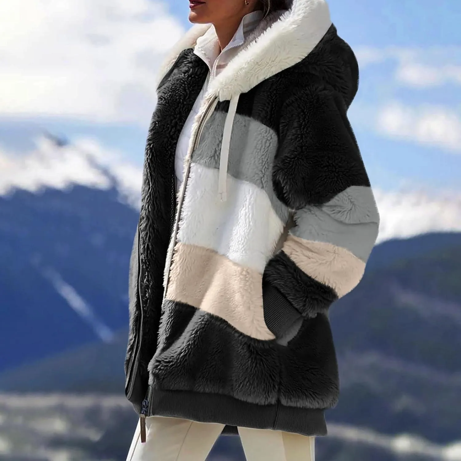 ZEFOTIM Winter Coats for Women 2023 Warm Lightweight Fleece Plush Zipper Hooded Jacket Comfy Wool Coats with Pockets