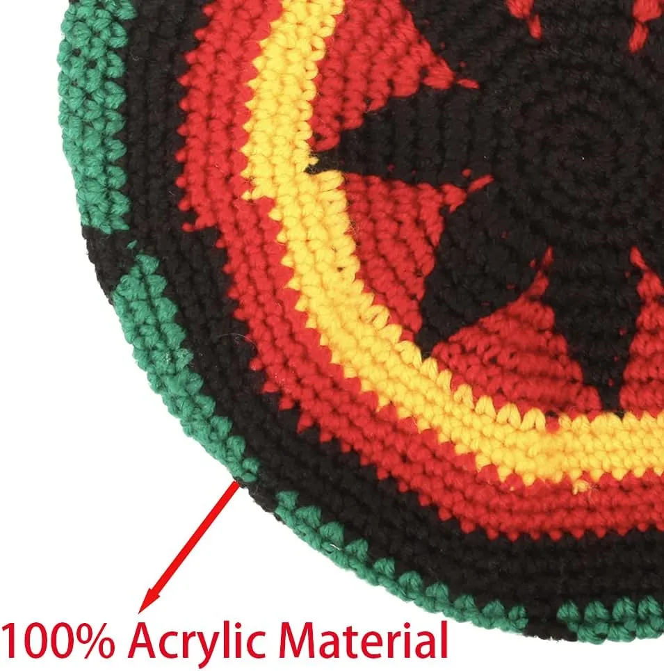 ZffXH Rasta Hat, Men's Rainbow Wool Knit Reggae Jamaican Beanie Slouchy Baggy Rastafarian Cap, Crochet Rasta Tam Hats